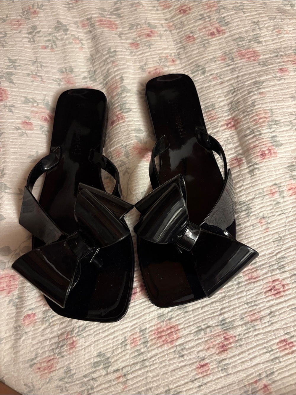 Jeffrey Campbell Black Glossy Bow Slide Sandals